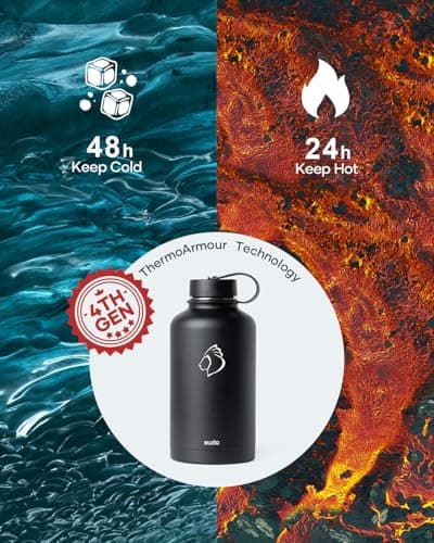 Buzio Insulated Stainless Steel Water Bottle 64oz, BPA Free, Cold 48 Hrs, Hot 24 Hrs