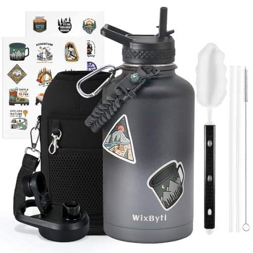 One Gallon Insulated Triple Wall Vacuum Cold Water Bottle for 48 Hrs & Leak-proof & Non-BPA
| 128oz Large Triple Wall Insulated Stainless Steel Water Jug with Paracord Handle Straw Spout & Stickers
| One Gallon Cold Insulated Water Bottle with Non-B 
