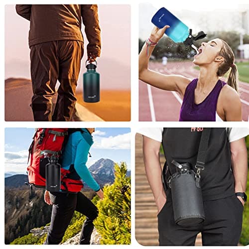 Insulated Stainless Steel Water Bottle, 32oz-128oz, Leak-Proof Straw Lid