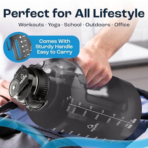 1 Gallon Water Bottle with Time Marker and Straw - BPA Free - Gym Jug for Fitness Enthusiasts (Gray)