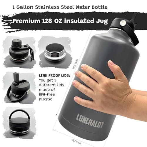 128 Oz Insulated Stainless Steel Water Bottle - Grey