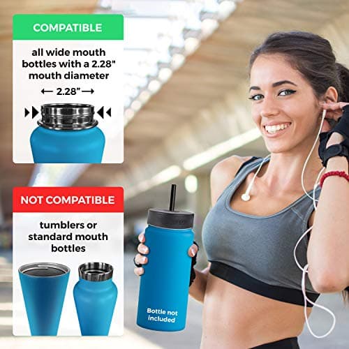 Wide Mouth Straw Lids (2 Pack) for Hydro Flask & More, 2 Lids + 2 Straws + Brush
