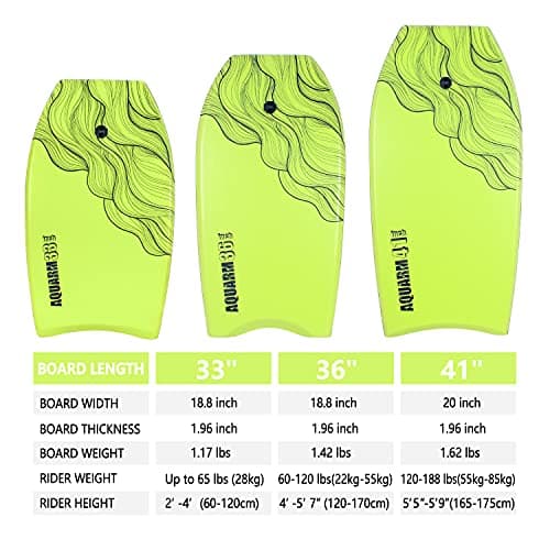 XPE Bodyboard 33/36/41-inch with Wrist Leash & Fin Tethers, Lightweight & Ideal for All Ages