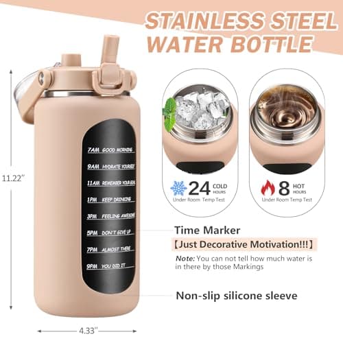 BLUEGO 64oz Insulated Straw Water Bottle, Leakproof Gym Bottle-Amber