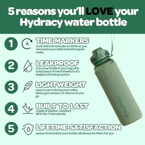 Hydracy Large BPA-Free Water Bottle with Time Marker & Fruit Infuser - Leak Proof & No Sweat Sleeve, Perfect for Fitness and Outdoors