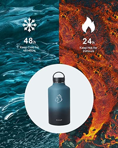 Buzio 64 oz Insulated Water Bottle, Cold Proof 48 Hrs, Stainless Steel, Indigo Crush