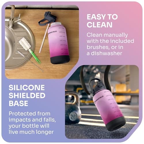 Tritan 1 Gallon Water Bottle with Straw & 6-in-1 Cap | Leakproof, Motivational Markers | No BPA