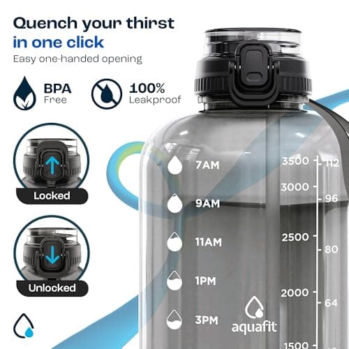 128 oz Water Bottle with Time Marker, BPA Free 1 Gallon Water Bottle for Gym - Gray