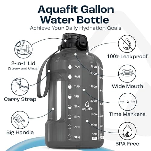 1 Gallon Water Bottle with Time Marker and Straw - BPA Free Gym Bottle