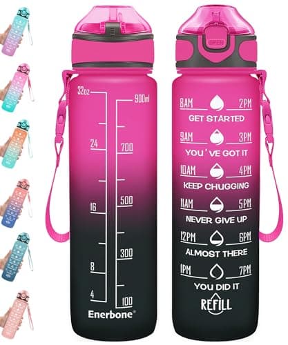 Enerbone 32 oz Motivational Drinking Water Bottle with Straw & Timer, Fitness Gym Outdoor — Rouge et Noir