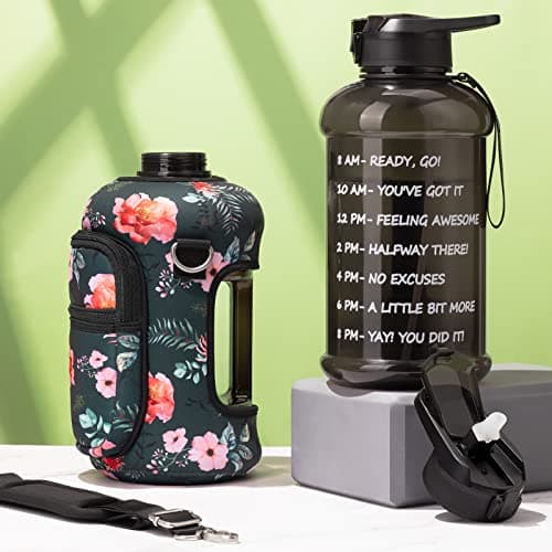 Fimibuke Half Gallon Leakproof Water Bottle with Handle & Straw