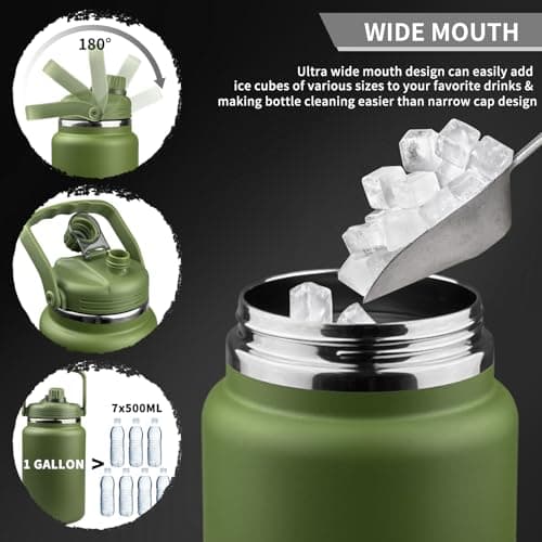 Military Style Insulated Stainless Steel 1 Gallon Water Bottle with Holder Bag