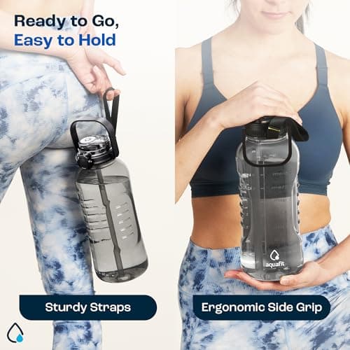 AQUAFIT 64 oz Water Bottle with Time Marker - 2in1 Straw & Chug Lid