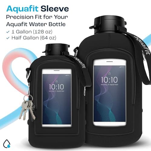 1 Gallon Water Bottle with Time Marker and Adjustable Neoprene Sleeve - 2 Pack