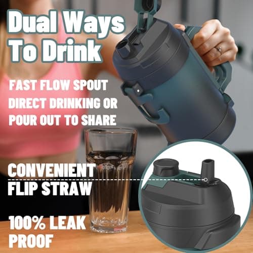 Zukro 1 Gallon Insulated Metal Water Jug with Straw, No Sweat, Stainless Steel Cold Keeper, Black