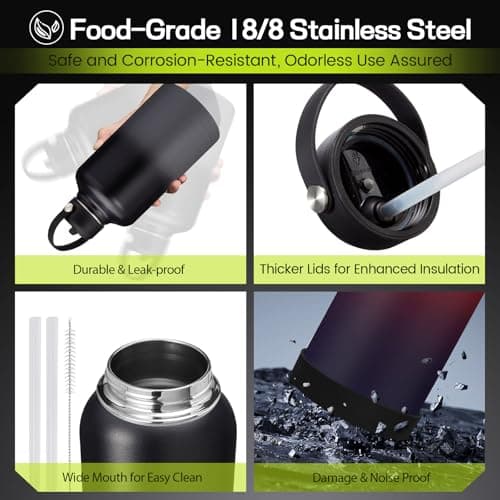 48H Cold, 24H Hot Stainless Steel Water Bottle with Straw, 64oz Insulated Jug for Men and Women