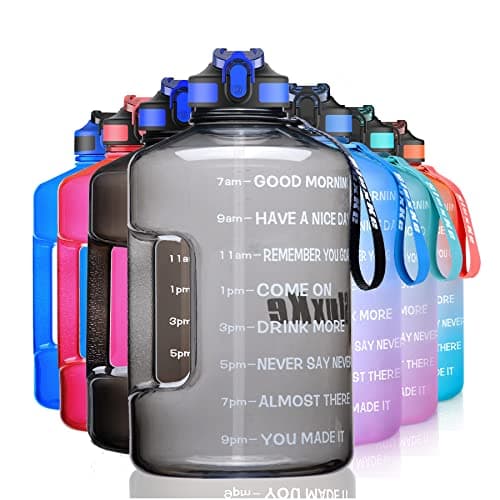 128oz BPA Free Sports Water Bottle with Time Marker, Black — Gray