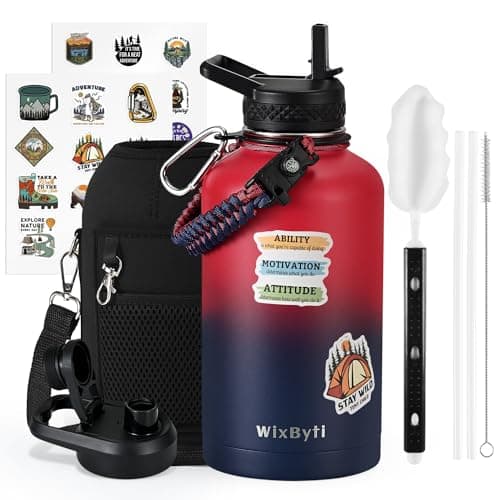 One Gallon Insulated Triple Wall Vacuum Cold Water Bottle for 48 Hrs & Leak-proof & Non-BPA
| 128oz Large Triple Wall Insulated Stainless Steel Water Jug with Paracord Handle Straw Spout & Stickers
| One Gallon Cold Insulated Water Bottle with Non-B 