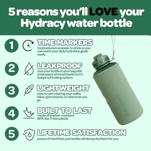 Hydracy Large BPA Free Water Bottle with Time Marker & No Sweat Sleeve
