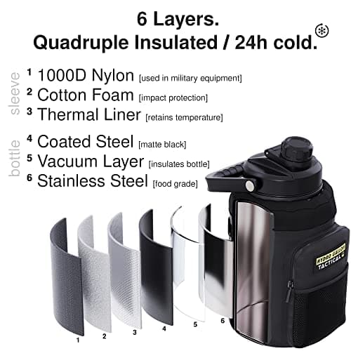 Military Grade Hydro Gallon Insulated 1 Gallon Water Bottle Jug, 128oz Thermos
