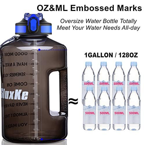 1 Gallon BPA Free Sports Water Bottle with Time Marker, Fitness Enthusiasts, Outdoor Activities, Leak Proof, 128oz, Black, Plastic