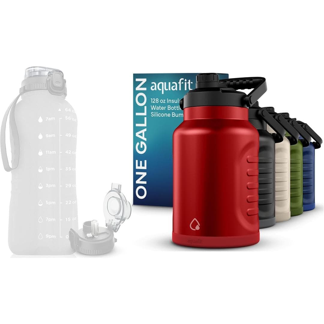 AQUAFIT 64oz Insulated Water Bottle with Time Marker & 2in1 Lid