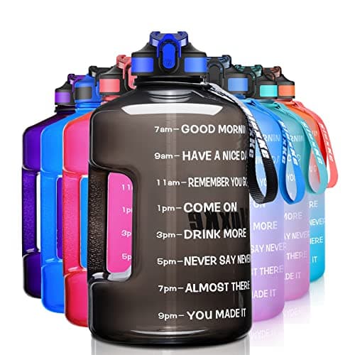 1 Gallon BPA Free Sports Water Bottle with Time Marker, Fitness Enthusiasts, Outdoor Activities, Leak Proof, 128oz, Black, Plastic
