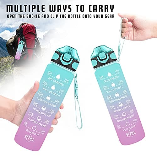 Enerbone 32 oz Motivational Drinking Water Bottle with Straw & Timer, Fitness Gym Outdoor