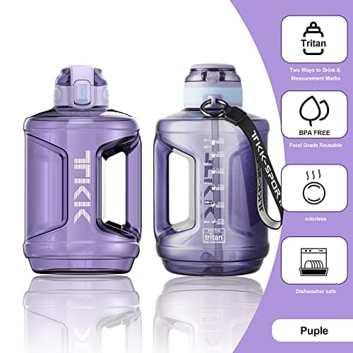 TKK 64oz BPA Free Water Bottle with Straw & Handle for Daily & Gym Use