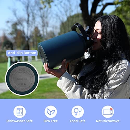 BJPKPK One Gallon Insulated Water Bottle, Stainless Steel Thermos, BPA Free, Ergonomic Handle, Anti-Slip Bottom, Black