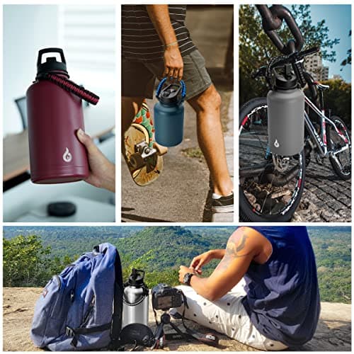 BJPKPK Insulated 64oz Water Bottles with Straw Lid & Paracord Handle, Thermos for Hot & Cold Liquid, Navy Blue