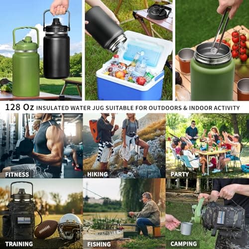 Military Style Insulated Stainless Steel 1 Gallon Water Bottle with Holder Bag