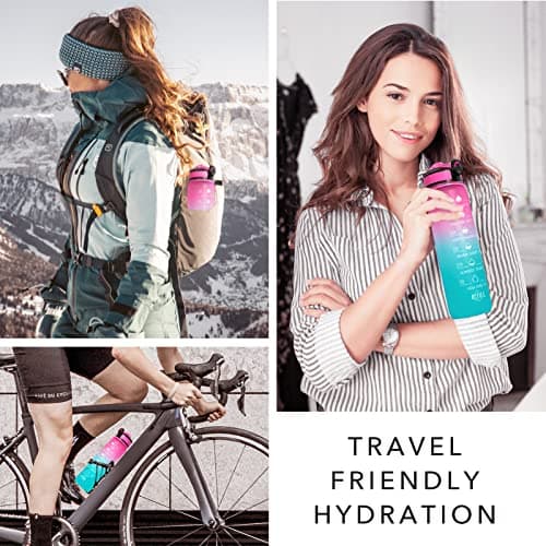 Hyeta 32 oz Motivational Water Bottle with Time Marker, Leakproof Fitness Bottle