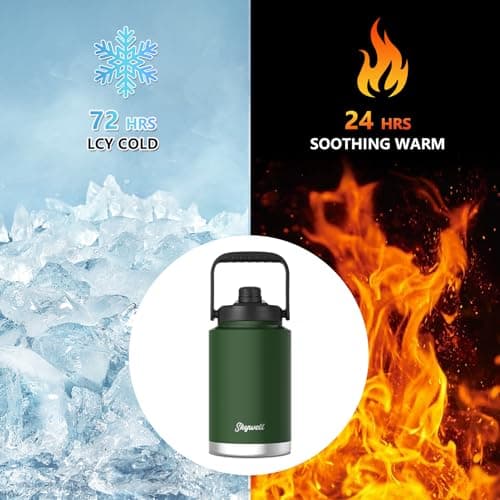 SkyWell 1 Gallon Insulated Stainless Steel Water Jug, Sweat-Proof & Leak-Proof, Wide Mouth, Olive