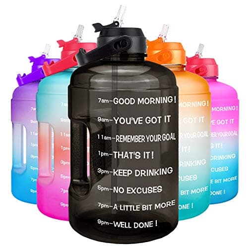 QuiFit Leak-Proof BPA Free 1 Gallon Water Bottle for Gym Sports Outdoor with Straw & Motivational Time Marker 128OZ CapacityReusable