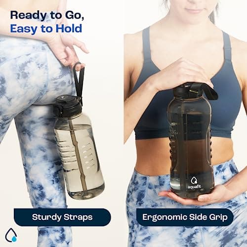 64 oz Water Bottle with Time Marker and Straw - BPA Free Big Water Bottle for Gym - Gray