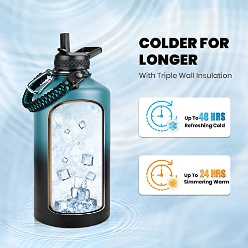 Insulated 1 Gallon Stainless Steel Water Bottle - Cold for 48 Hrs & Leak Proof