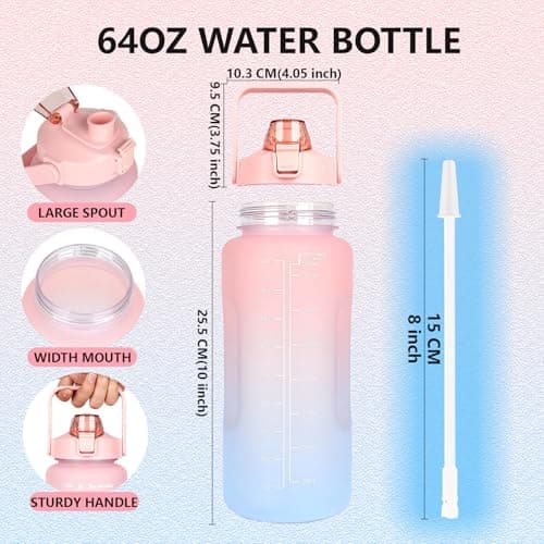 64 oz Leak-Proof Water Bottle with Time Marker & Straw Lid - Ideal for Hydration, Fitness, and Outdoor Activities