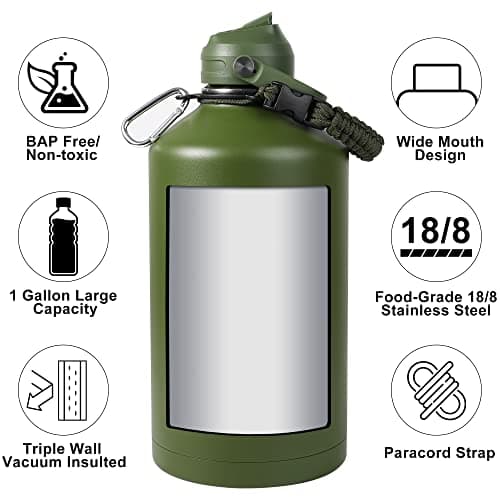 1 Gallon Insulated Water Bottle with Straw, Hot & Cold, Travel, Hiking & Camping