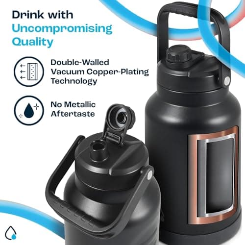 AQUAFIT 1 Gallon Insulated Water Bottle - BPA Free & Leak Proof - 128oz Stainless Steel Jug for Gym, Hiking, Camping & Travel (Military Green)  
AQUAFIT 1 Gallon Insulated Water Bottle (Cold for 48 Hrs) - 128oz Stainless Steel Jug for Gym, Hiking, Ca
