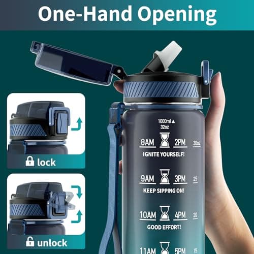32oz Tritan BPA Free Water Bottle with Straw and Time Marker for Fitness
