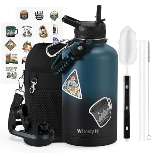 One Gallon Insulated Triple Wall Vacuum Cold Water Bottle for 48 Hrs & Leak-proof & Non-BPA
| 128oz Large Triple Wall Insulated Stainless Steel Water Jug with Paracord Handle Straw Spout & Stickers
| One Gallon Cold Insulated Water Bottle with Non-B 
