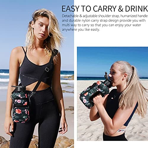 Fimibuke Half Gallon Leakproof Water Bottle with Handle & Straw