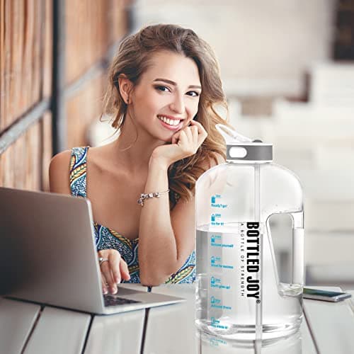 Jimacро 1 Gallon Water Bottle with Straw and Handle BPA-Free, Time Markings Tracker