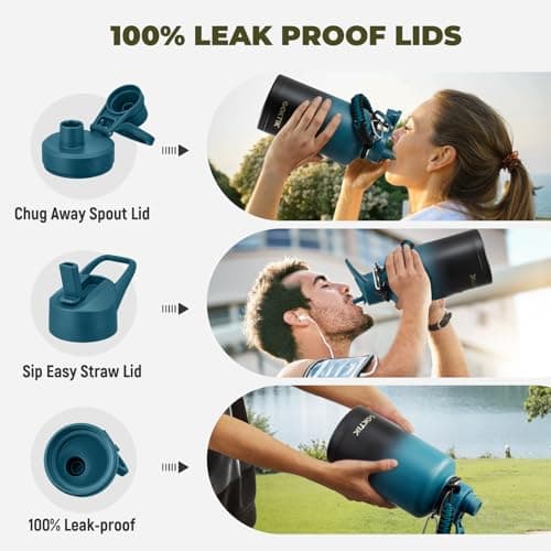 Indigo Black Insulated 64 oz Water Bottle, Triple Wall Stainless Steel, Cold for 48 Hrs, Leak-Proof, BPA-Free