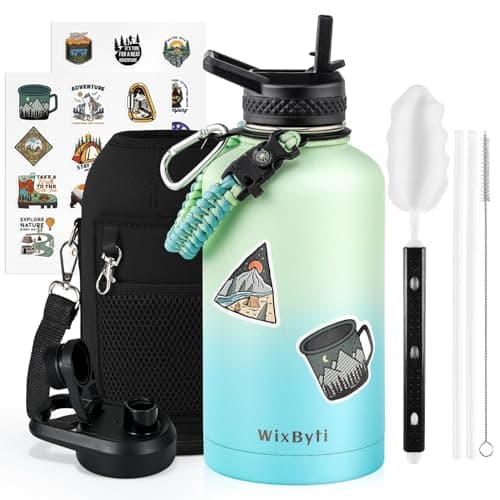 One Gallon Insulated Triple Wall Vacuum Cold Water Bottle for 48 Hrs & Leak-proof & Non-BPA
| 128oz Large Triple Wall Insulated Stainless Steel Water Jug with Paracord Handle Straw Spout & Stickers
| One Gallon Cold Insulated Water Bottle with Non-B 