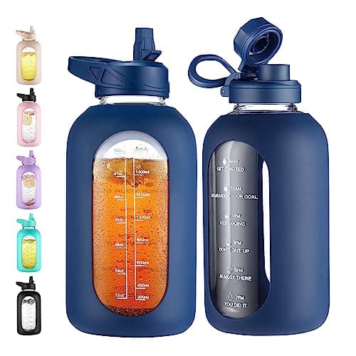 CIVAGO 64 oz Motivational Water Bottle with Straw, Black — .Navy
