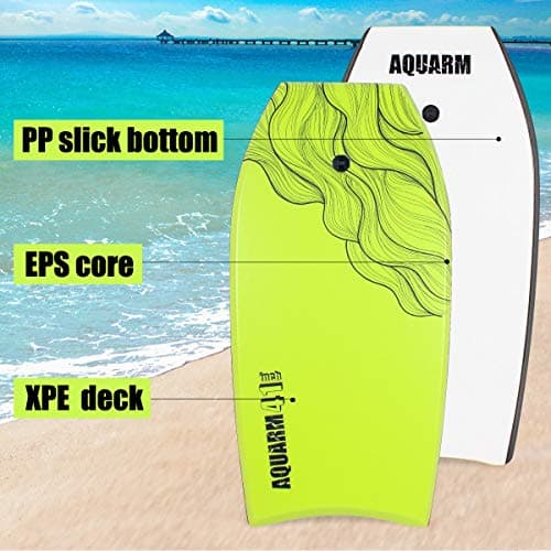 XPE Bodyboard 33/36/41-inch with Wrist Leash & Fin Tethers, Lightweight & Ideal for All Ages
