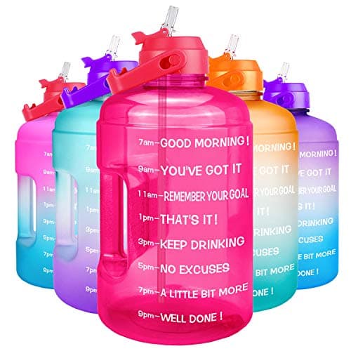 QuiFit Leak-Proof BPA Free 1 Gallon Water Bottle for Gym Sports Outdoor with Straw & Motivational Time Marker 128OZ CapacityReusable — QFB10 Pink
