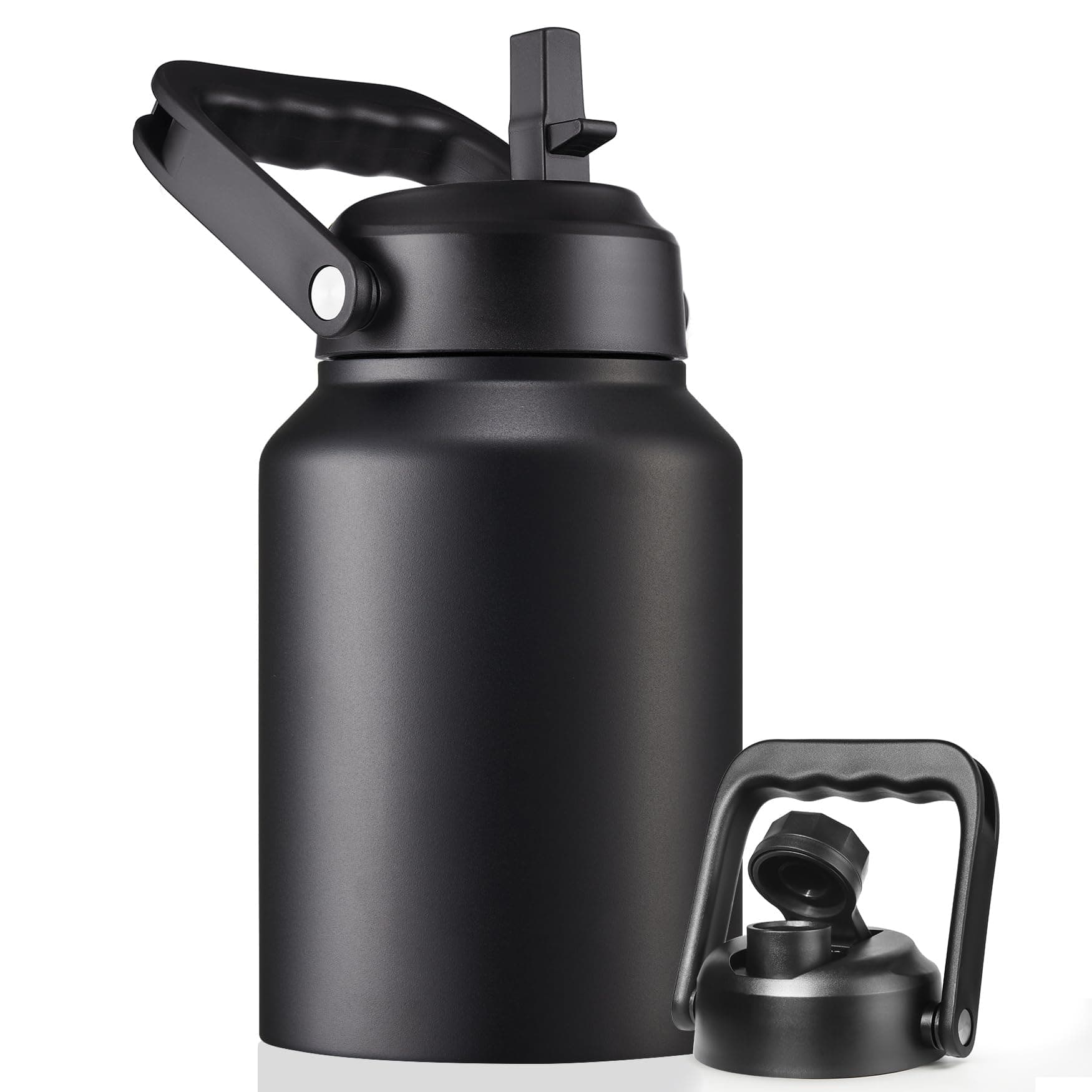 Thermal Insulated Water Bottle, 64oz Black, Stainless Steeljug with Straw